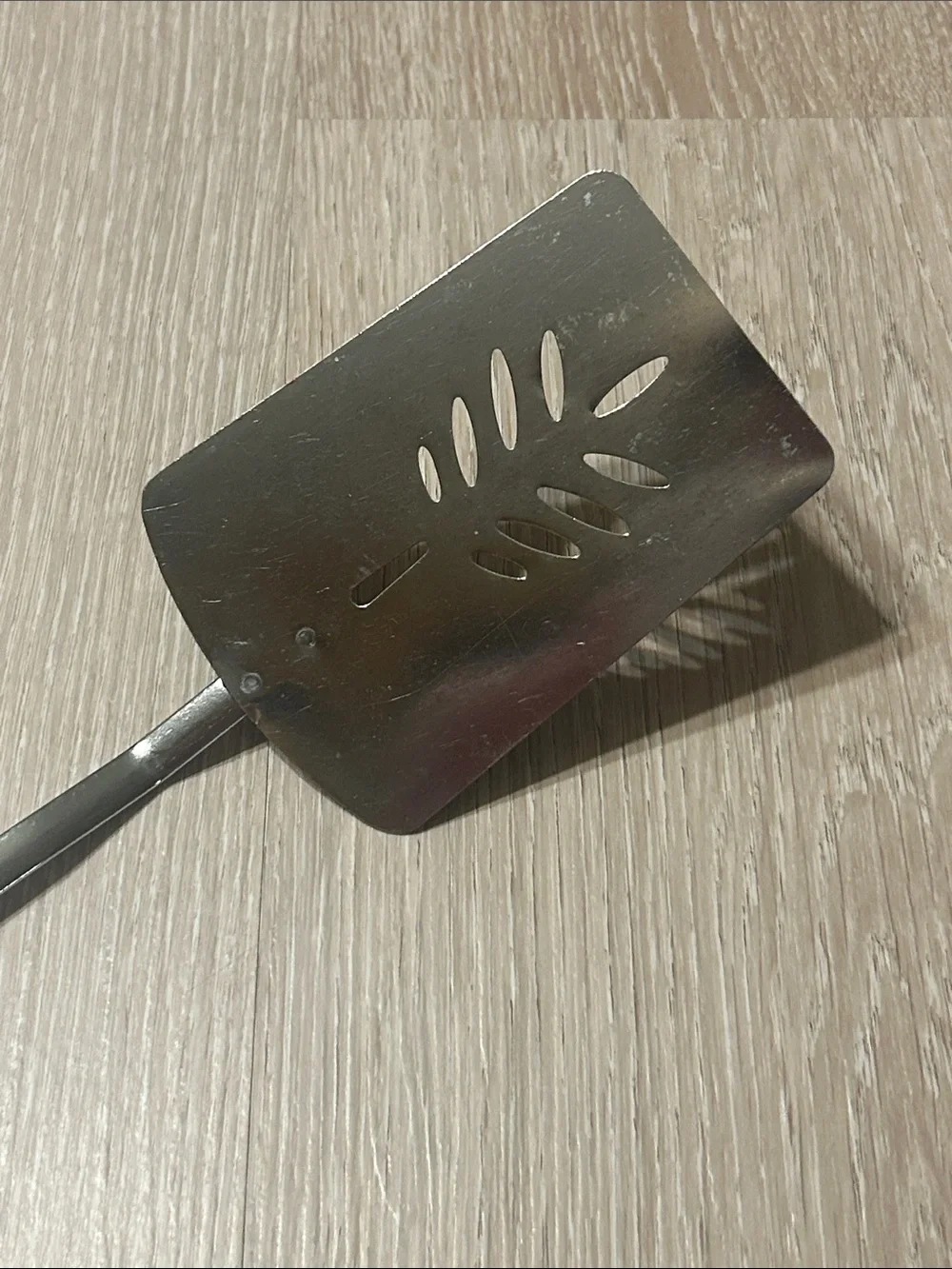 Vintage Vegetable Floral White Plastic Handle Metal Slotted Turner Spatula